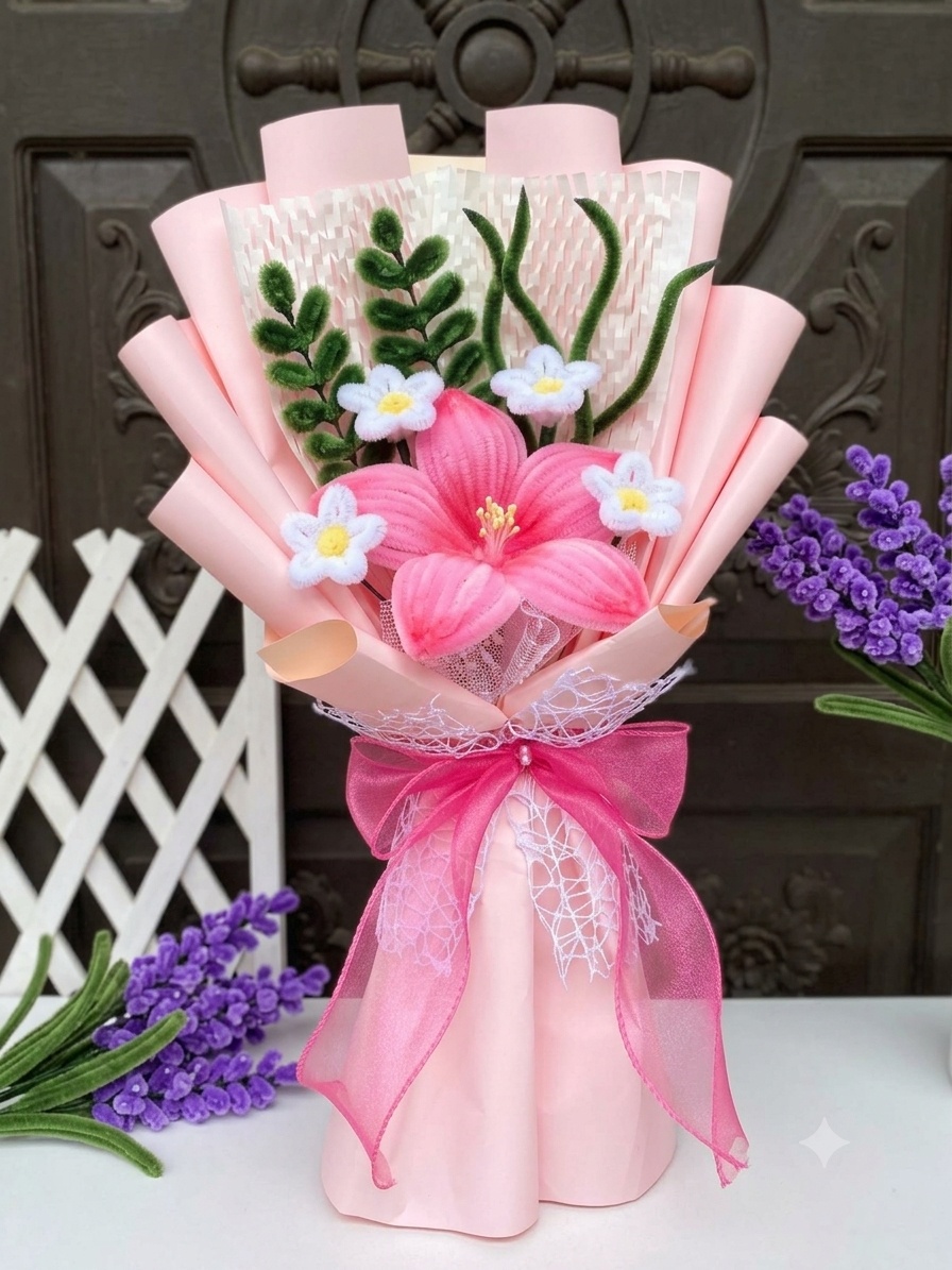 Handcrafted Bouquet — Blush Lily & Daisy