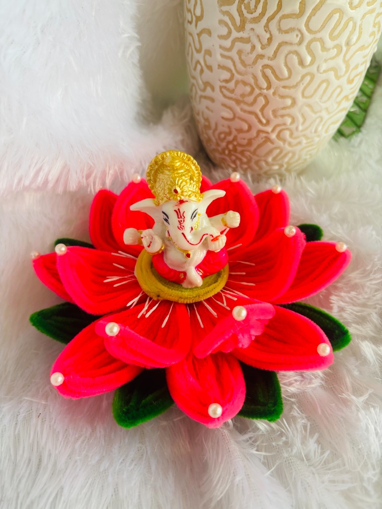 Lotus Asaan Vibrant Red — handmade lotus seat for Ganpati idol — view 2