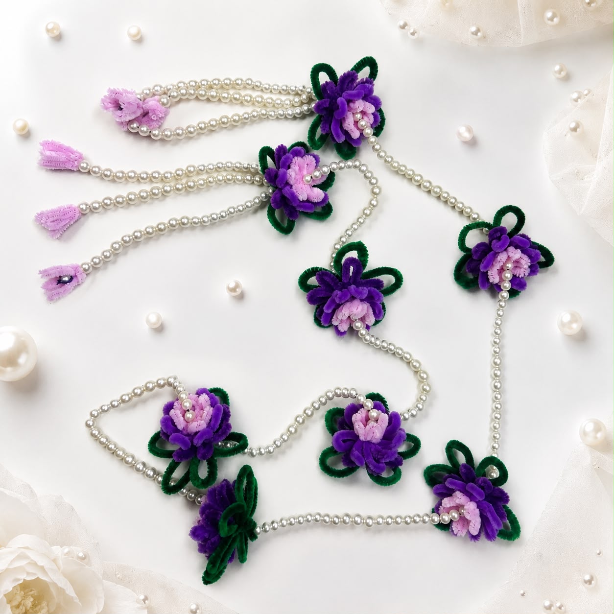 Purple Lotus Latkan — handmade festive flower hanging — view 2